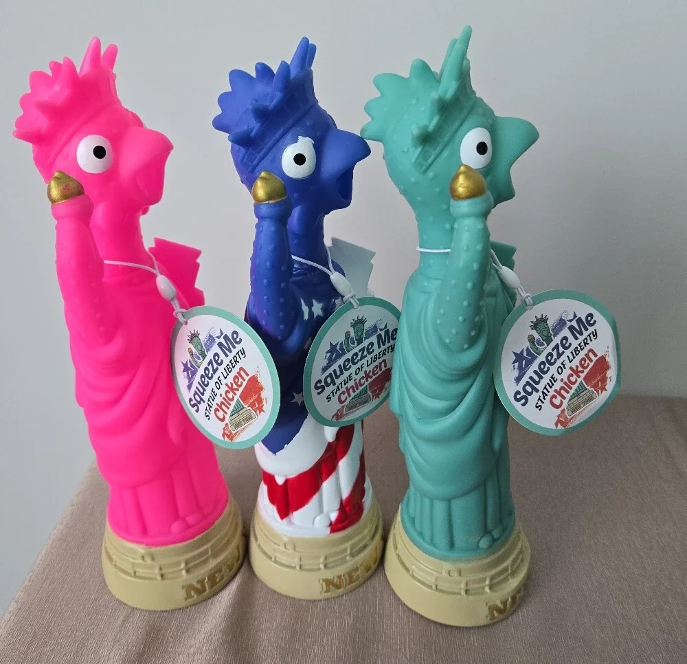 Dog Toy Bundle -Squeeze Me Statue of Liberty Chicken Toy - Pink, Blue & Teal